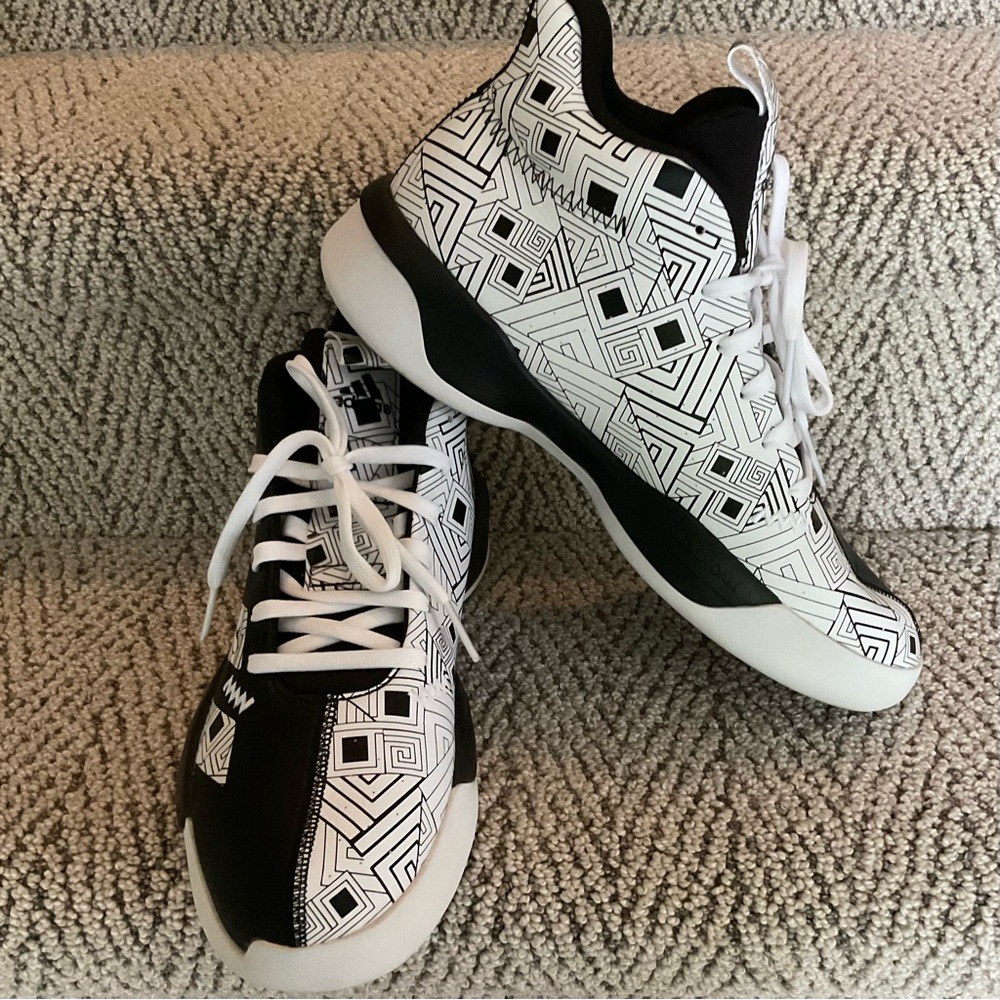 Unique Rare Geometric Black and White High-Top Adidas Sneakers